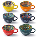 Bohemian Ceramic Breakfast Mugs Set of 6 – 15oz Large Coffee Mugs Microwave Safe for Hot & Cold Drinks – Holiday Gift for Halloween Thanksgiving Christmas