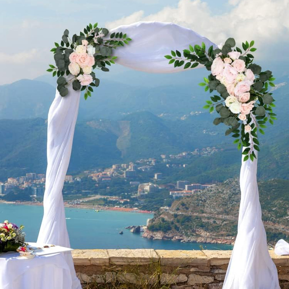 Artificial Wedding Arch Flower Garland Set with Peonies & Eucalyptus, Faux Floral Swag for Wedding Backdrop, Party, Bridal Shower, Mother's Day & Valentine's Day Decoration, Pink or Blue White