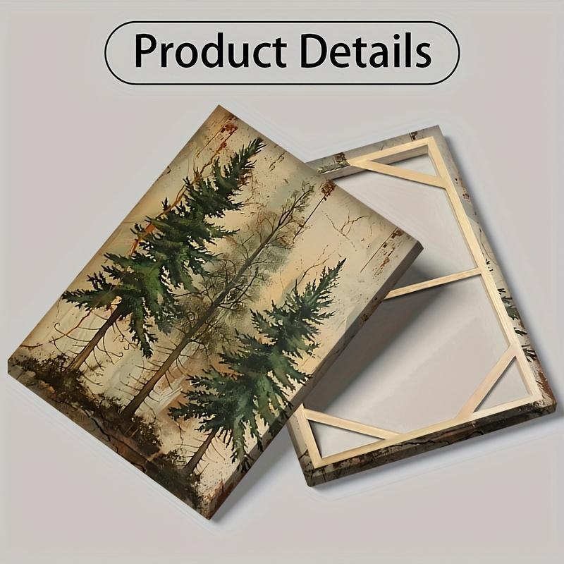 Large Framed Abstract Pine Tree Canvas Wall Art Orange Bohemian Wood Frame – Modern Country Farmhouse Decor for Living Room Office Bedroom, Ready to Hang Large Wall Art