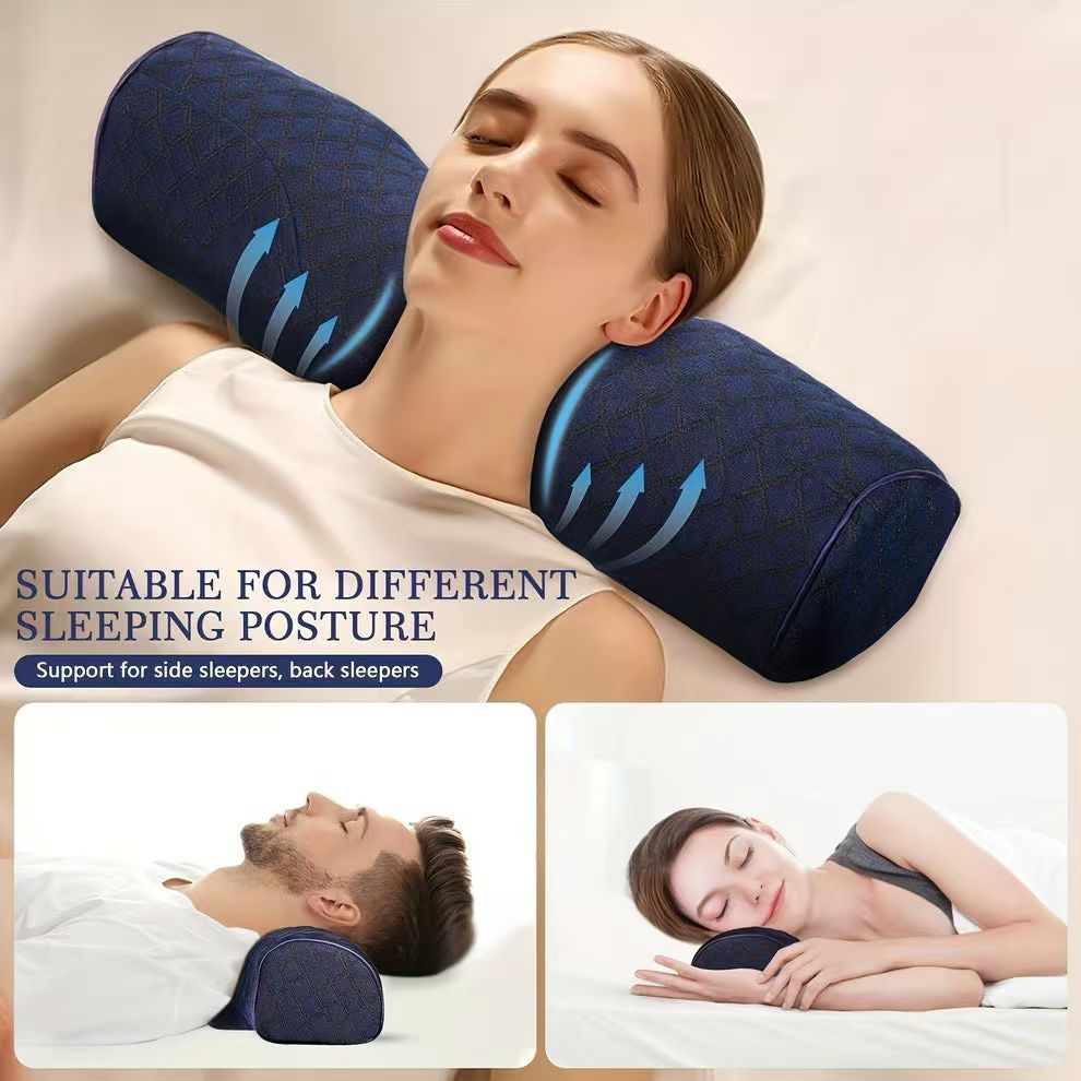 Cylindrical Bolster Pillow – Long Round Neck, Leg & Eye Support Pillow for Bed, Sofa & Travel | Polka Dot, Jacquard, Bamboo Leaf, Solid Colors