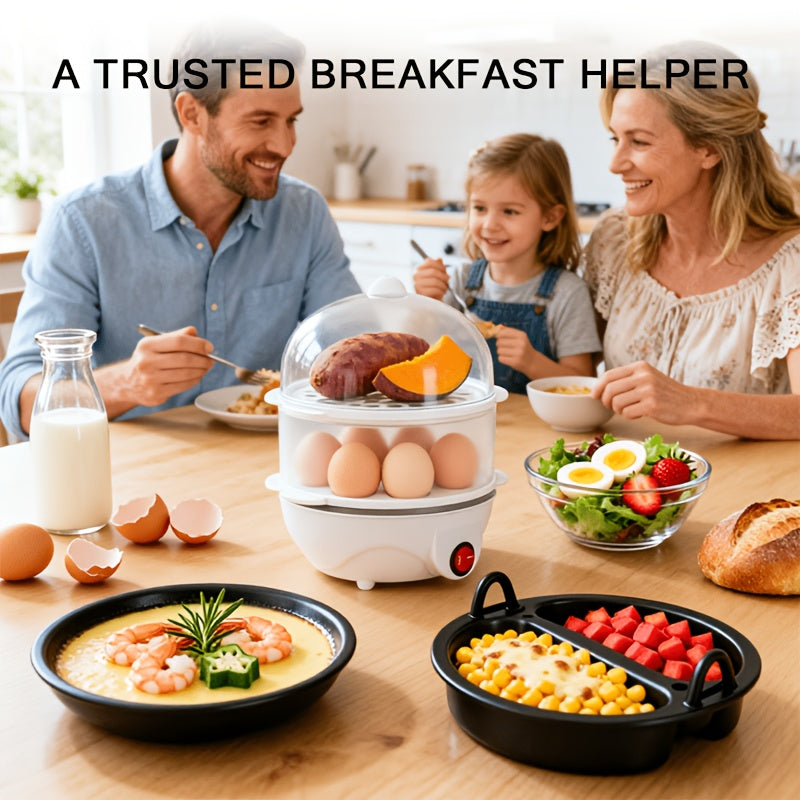 Electric Egg Cooker Steamer 1 or 2 Layer, Auto Shut-Off, Boiled & Soft-Boiled, with Descaling Accessories – Mini Breakfast Machine for Kitchen, Dorm & Office