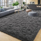 Tie-Dye & Solid Plush Rectangular Area Rug 5x8 Ft – Soft Fluffy Non-Slip Machine Washable Carpet for Living Room, Sofa Side & Bedroom Decor