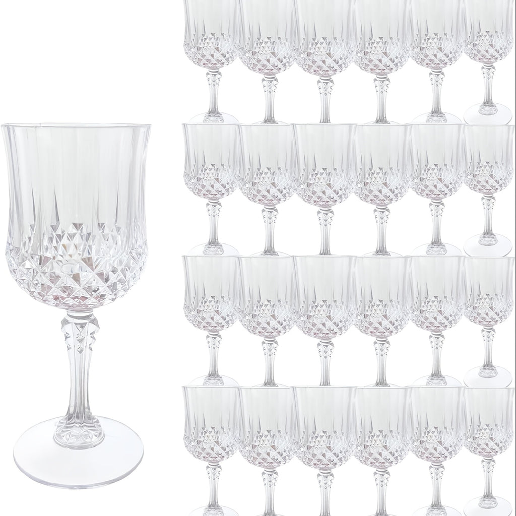 Plastic Vintage Wine Glasses Set of 24 – 7oz Unbreakable Crystal Highball Glasses for Wine, Champagne & Water | Reusable Wedding & Party Drinkware
