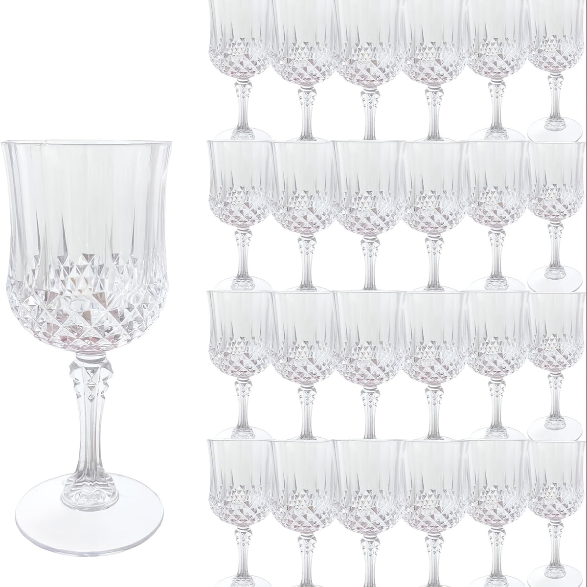 Plastic Vintage Wine Glasses Set of 24 – 7oz Unbreakable Crystal Highball Glasses for Wine, Champagne & Water | Reusable Wedding & Party Drinkware