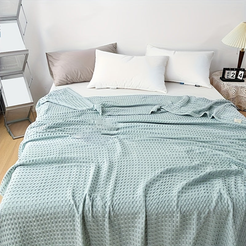 Waffle Cotton Blanket Pure Cotton Multi-Layer Machine Washable Lightweight Throw for Bed Sofa Air Conditioning Summer Cooling Lunch Break Car Use Multiple Sizes and Colors