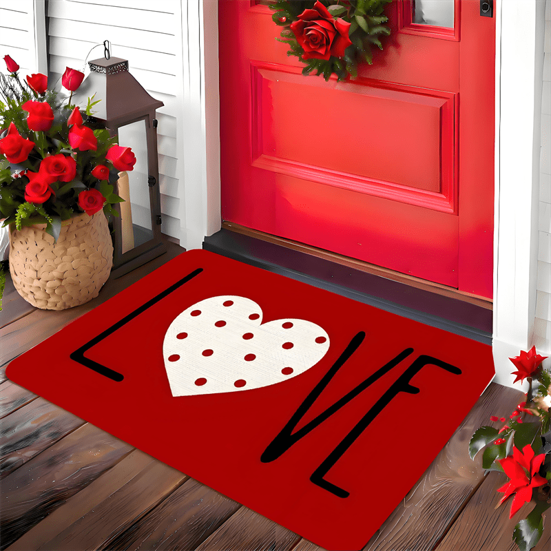 Heart-Shaped Welcome Door Mat Non-Slip Rubber Sole Entrance Bathroom Kitchen Bedroom Floor Mat Mothers Day Fathers Day Wedding Gift