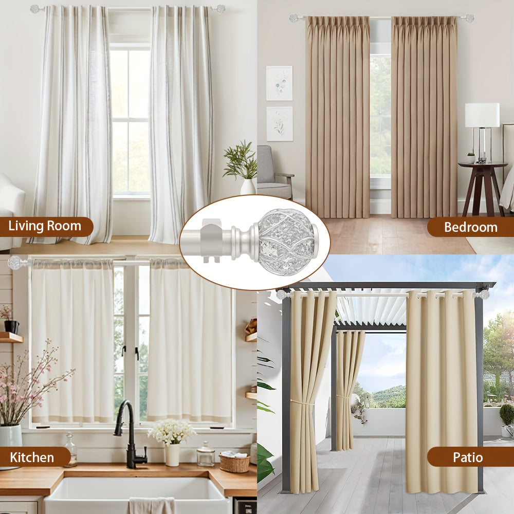 Adjustable Curtain Rod Crystal & Gold Single Decorative Rod for Windows 28 to 122 Inch – Spliced Extension Design, 8 Size Options