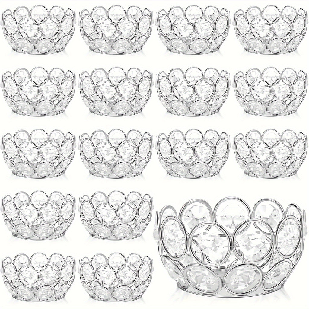 Crystal Bowl Tea Light Candle Holders Set of 20 – Wedding Centerpiece & Home Decor Dining Table Decor, Gold or Silver