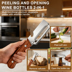 Vegetable Peeler and Slicer Set Stainless Steel with Wooden Handle – 2-Piece Kitchen Gadget with Scallion Cutter, Straight Blade & Built-In Bottle Opener