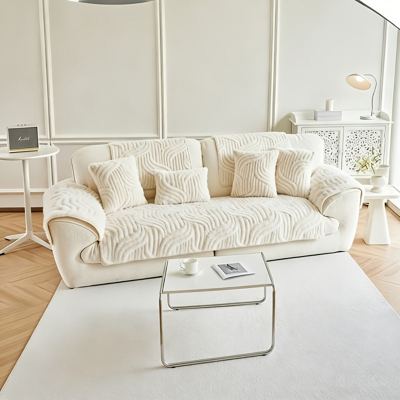 Boho Plush Sofa Cover 2-5 Seater – Non-Slip Backing, Pet-Friendly, Soft Durable Furniture Protector, 4 Colors, All-Season, Living Room Bedroom Office, Off-White Light Grey Dark Gray Light Brown