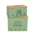 Potato and Onion Storage Bin 2-Pack Large Metal Kitchen Canisters with Bamboo Lid Flip Top for Vegetable Pantry Organization – Green Grey Black White