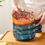 Bohemian Noodle Bowl Set with Lids Microwave Dishwasher & Oven Safe – Ceramic Soup Salad Fruit Meal Prep Bowls for Home, Office & Travel – 4 or 8 Piece