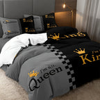 Valentine's Day Duvet Cover Set 3pcs – Crown Queen & King Print Soft Breathable Polyester Bedding, Machine Washable, Includes Duvet Cover & 2 Pillow Covers, Romantic Gift for Couples