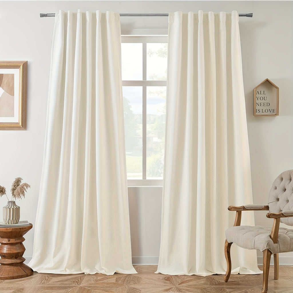 Linen Blackout Curtains 2 Panels – 100% Light Blocking Farmhouse Thermal Insulated Drapes, Rod Pocket Back Tab Ring Clips, Machine Washable, Living Room Bedroom, 9 Colors Multiple Sizes