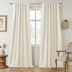 Linen Blackout Curtains 2 Panels – 100% Light Blocking Farmhouse Thermal Insulated Drapes, Rod Pocket Back Tab Ring Clips, Machine Washable, Living Room Bedroom, 9 Colors Multiple Sizes