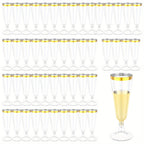 Plastic Champagne Flutes 50 Pack Gold Rim Shatterproof Reusable Wedding Party Glasses 5oz Clear PP Toasting Flute Set for Weddings Parties Buffets