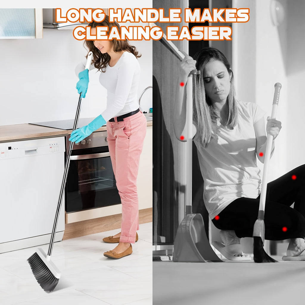 Broom and Dustpan Set 3-in-1 4-in-1 Long Handle Non-Stick Hair Foldable Rotatable Floor Sweeper for Home Office Outdoor Hardwood Tile Indoor Cleaning