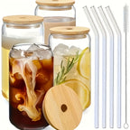 Glass Cups with Lids and Straws 18.7oz – Mason Jar Iced Coffee Glasses, Water Tumblers with Straw Brush (4 or 6 Pack)