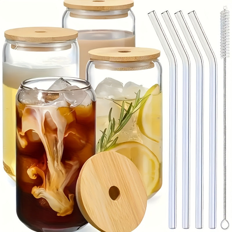 Glass Cups with Lids and Straws 18.7oz – Mason Jar Iced Coffee Glasses, Water Tumblers with Straw Brush (4 or 6 Pack)