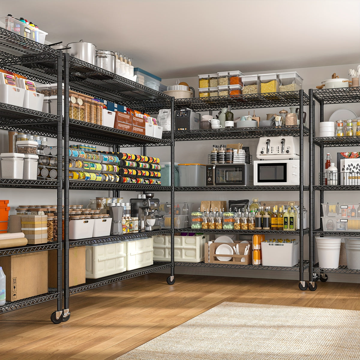 Heavy Duty Metal Wire Shelving Unit with Wheels & Feet – 5-Tier Adjustable Garage Shelf, 2399–2998 LBS Capacity, 55.5"W, for Pantry, Kitchen, Garage, Warehouse & Commercial Storage
