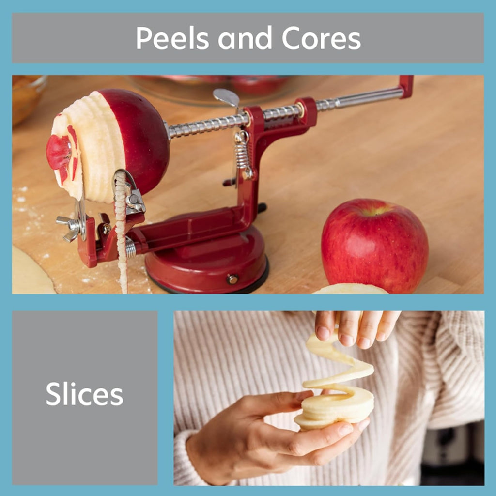 Apple Peeler Corer Slicer Spiralizer 5-in-1 Heavy Duty Cast Iron with Suction Base – Fruit & Vegetable Peeler for Apples, Potatoes & Pears, Pie Making & Thanksgiving Baking Tool