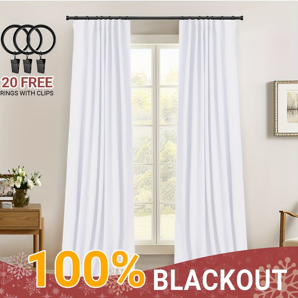 Blackout Curtains for Living Room & Bedroom - 100% Blackout Textured Panels, Thermal Insulated, Rod Pocket & Clip Rings, Multiple Sizes & Colors