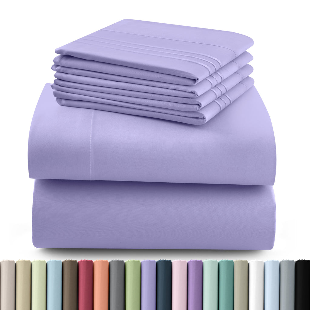Hannah Bedding Sheet Set 6pcs Brushed Polyester 16" Deep Pocket – Embroidered Pillowcases Hotel Luxury Soft Bed Sheets for Twin Full Queen King Cal King, 24 Colors