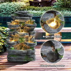 Indoor Cascading Rock Water Fountain 7-Tier with 6 LED Lights – Tabletop Waterfall Fountain Stone Look Resin, Soothing Zen Decor for Living Room, Office, Bedroom & Home Spa Relaxation