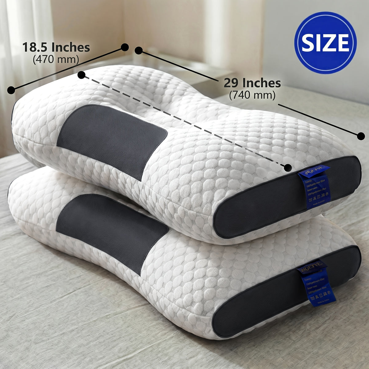 Ergonomic Neck Pillow 2-Pack with 3D Honeycomb Mesh Surface, Breathable Cooling Anti-Sweat Sleep Pillow, Soft Supportive Cushioning for Side and Back Sleepers