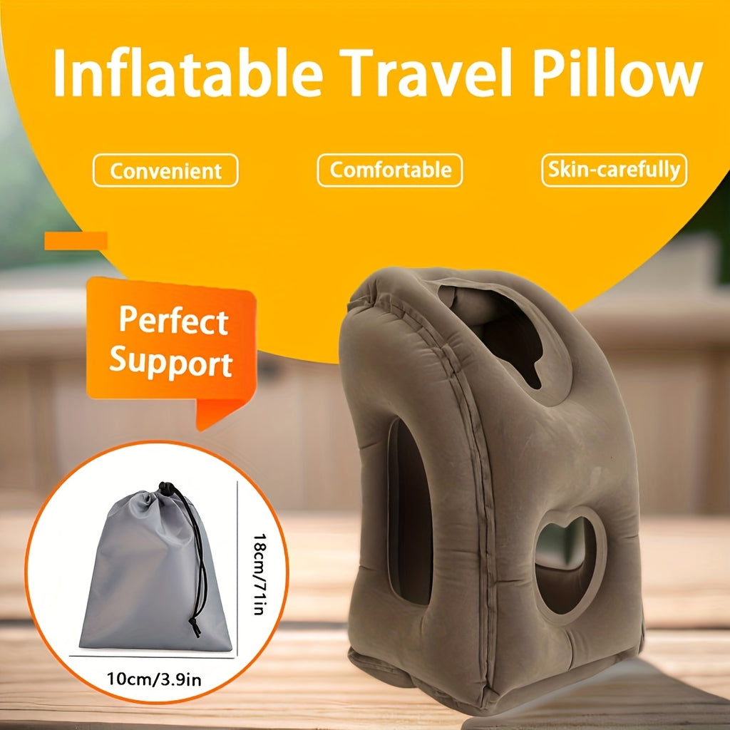 Inflatable Travel Neck Pillow for Airplane, Car & Bus – Portable Head & Lumbar Support Cushion for Sleeping | Prevents Neck & Shoulder Fatigue | Compact & Lightweight | Blue, Black, Gray