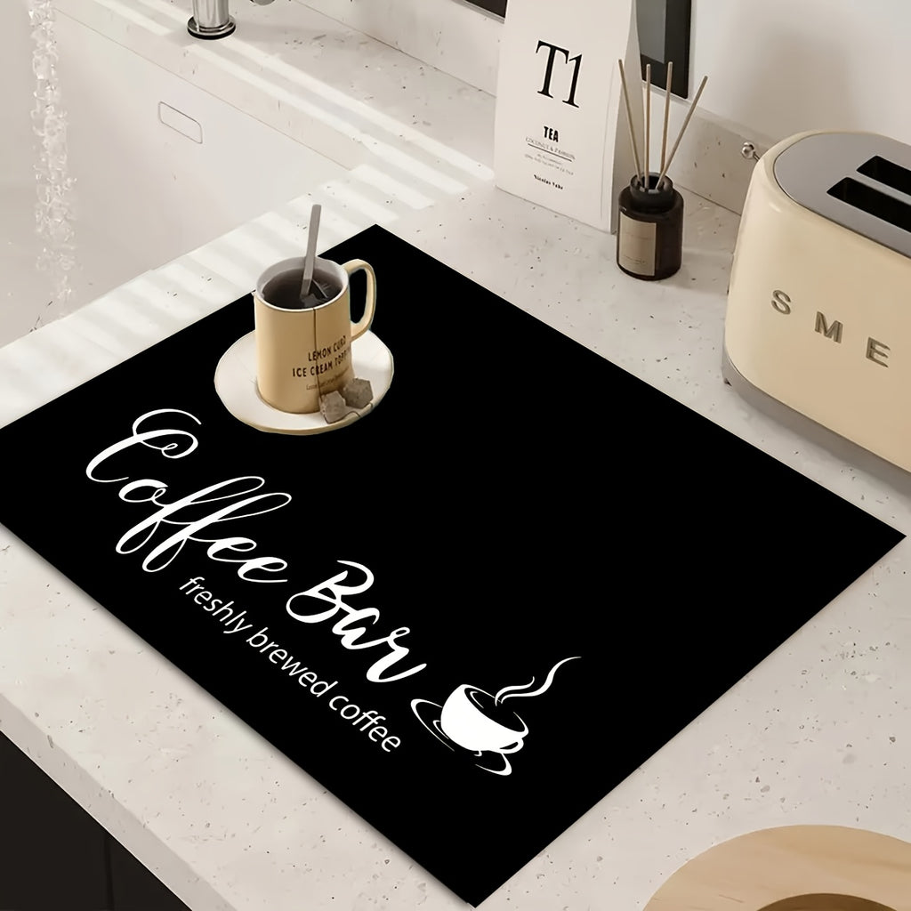 Coffee Bar Mat and Dish Drying Mat - Non-Slip Diatomite Absorbent Kitchen Counter Mat with Coffee Theme Design - Multi-Size Coffee Machine Mat and Kitchen Countertop Accessory