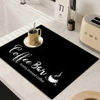 Coffee Bar Mat and Dish Drying Mat - Non-Slip Diatomite Absorbent Kitchen Counter Mat with Coffee Theme Design - Multi-Size Coffee Machine Mat and Kitchen Countertop Accessory