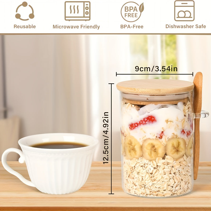 16oz Borosilicate Glass Dessert Cups with Bamboo Lids & Spoons – Glass Breakfast Bowls, Meal Prep Containers for Oatmeal, Yogurt & Salads (Set of 4 or 6)