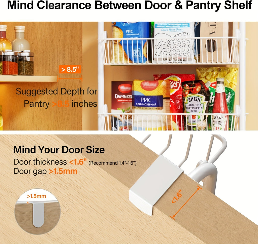 Over The Door Pantry Organizer Heavy Duty Metal – 6 or 8 Tier Door Mounted Storage Rack for Kitchen, Pantry & Spice Management, Holds 80 LBS