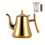 Stainless Steel Kettle with Filter Tea Pot Coffee Pot Cold Water Pitcher Induction Cooker Compatible for Home Hotel Restaurant Golden Finish