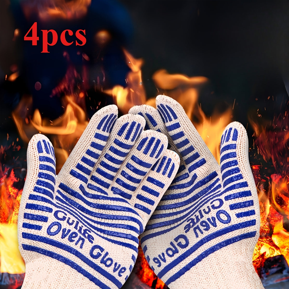 Silicone Oven Mitts with Fingers Non-Slip Heat Resistant Cooking Gloves for Kitchen Baking & Grilling – Knit Polyester Blend BBQ Mitt Set (2-Pack & 4-Pack)