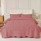 Quilted Embroidered Bedspread Set 3 Pcs – Floral Embroidery, 100% Polyester, Wrinkle-Resistant Lightweight Coverlet for Queen & King Bedroom Decor, 16 Colors