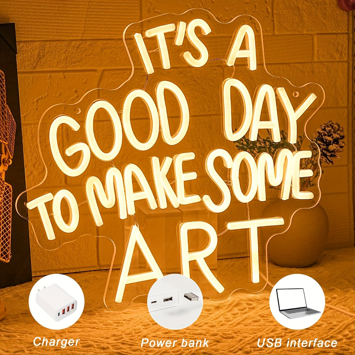 LED Neon Sign "Today Is a Great Day for Creating Art" – Dimmable Artistic Neon Light for Study Room, Classroom, Living Room & Home Decor – Inspirational Wall Sign Gift