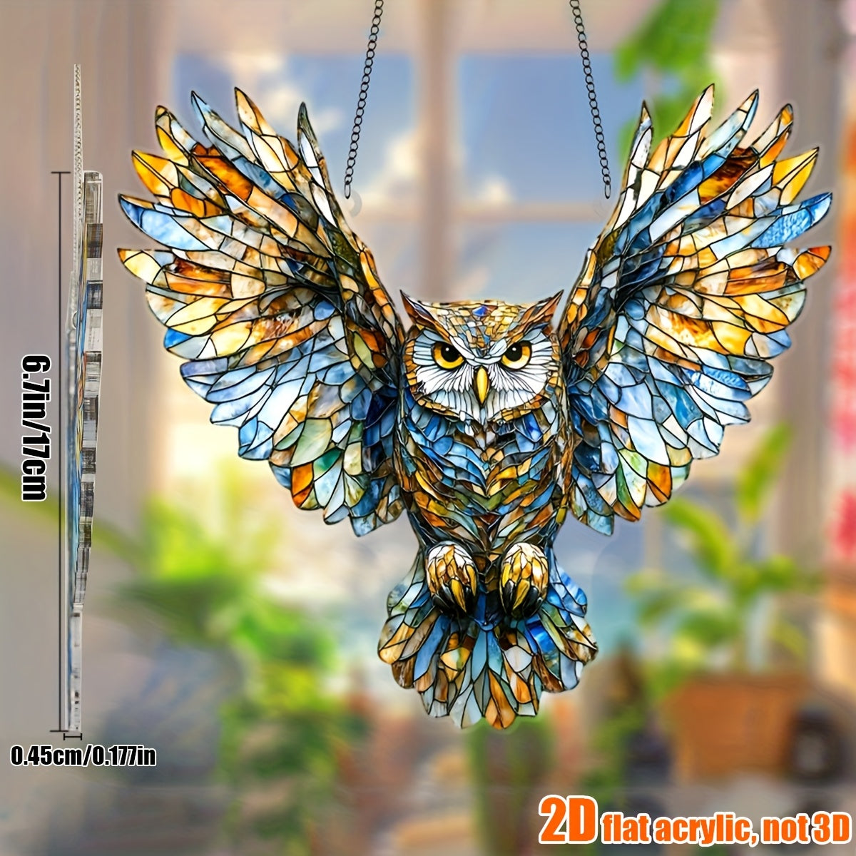Colorful Owl Hanging Ornament – 6.7" x 8" Acrylic Animal Wall Decoration for Christmas, Home & Office, Unique Birthday & Anniversary Gift for Her, Indoor & Outdoor Holiday Decor