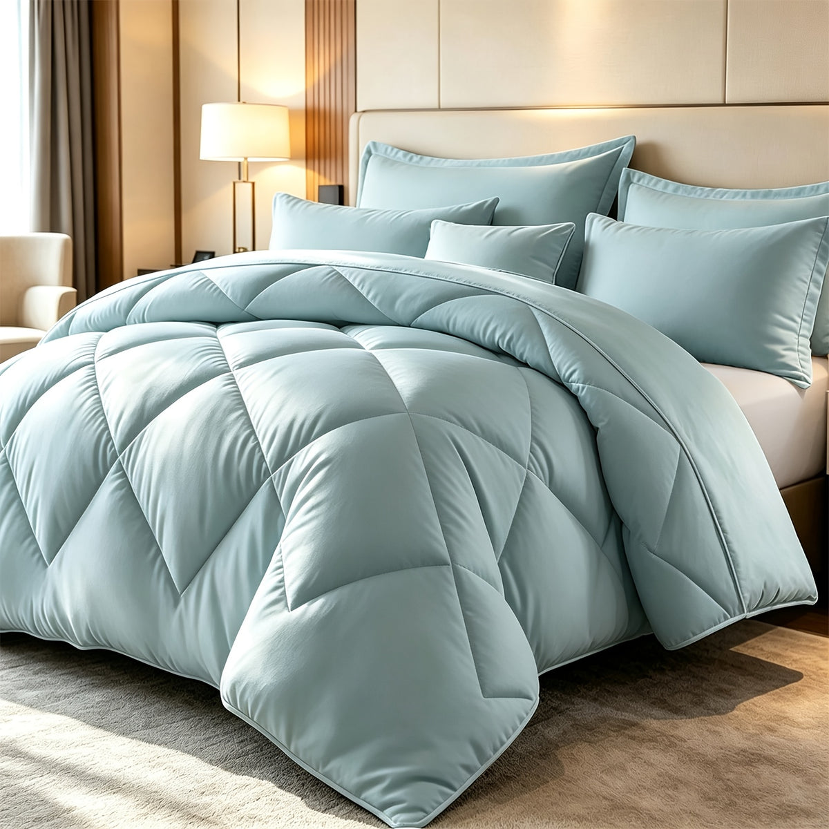 Diamond Pattern Quilt Set 2/3 Piece – Solid Color Lightweight Breathable Ultra-Fine Fiber Comforter with Pillowcases, Soft Easy Care Bedding for Bedroom & Guest Room