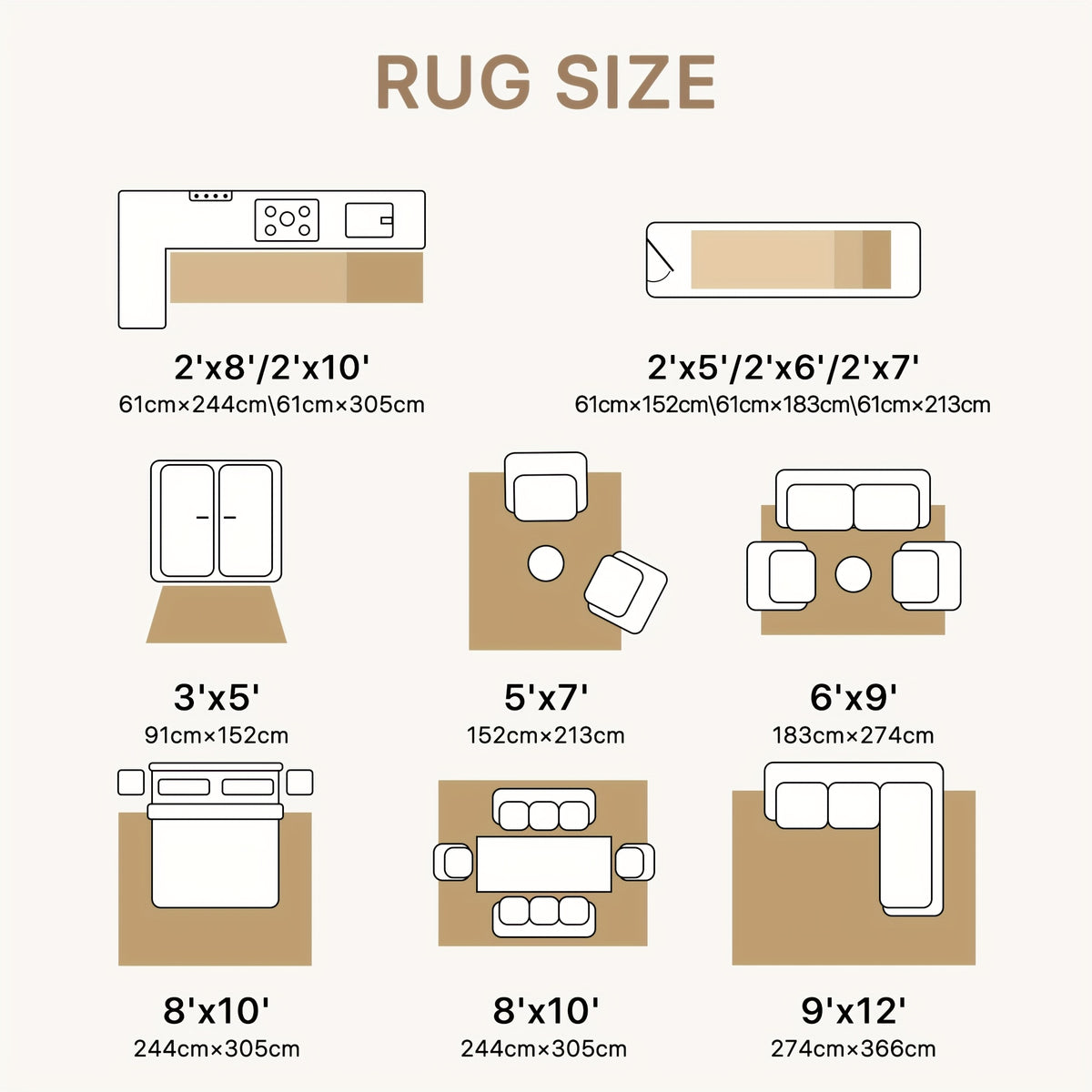 Vintage Retro Chenille Area Rug Machine Washable Non-Slip Lightweight Living Room Bedroom Dining Office – Light Taupe Brown Multiple Sizes