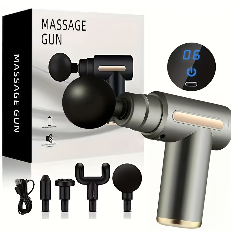 Digital LCD Display Fascia Gun – 6-Speed Silent Electric Percussion Massage Gun with 4 Interchangeable Heads, Long Battery Life, Portable for Sports Fitness Recovery, 4 Colors