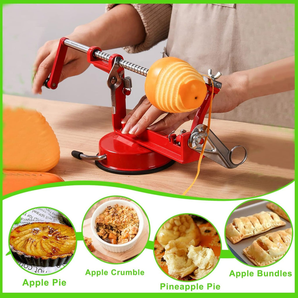 Apple Peeler Corer Slicer Spiralizer 5-in-1 Heavy Duty Cast Iron with Suction Base – Fruit & Vegetable Peeler for Apples, Potatoes & Pears, Pie Making & Thanksgiving Baking Tool