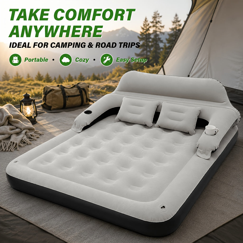 Inflatable Air Mattress Double Bed with Backrest Pillow & Built-In Pump – Portable Camping & Home Guest Bed, 39in Wide Self-Inflating Sleep Mat