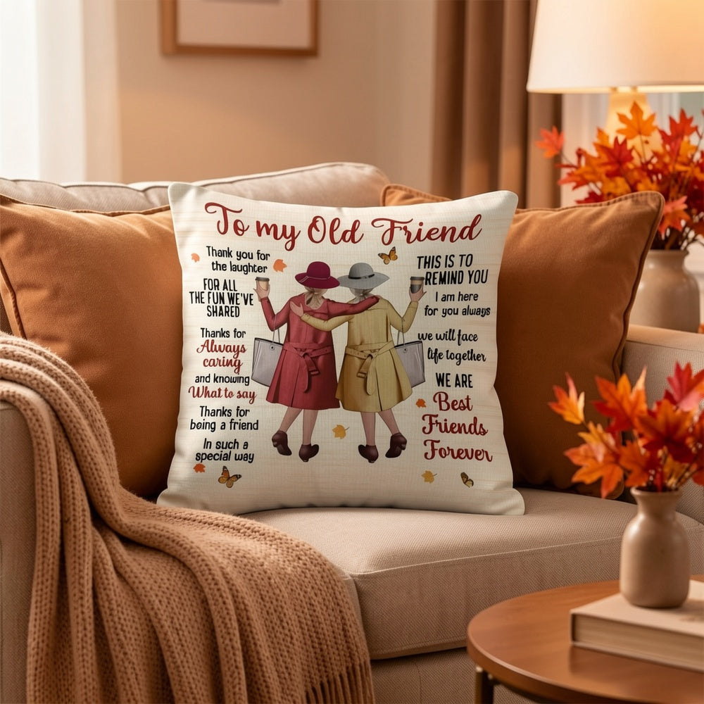 Best Friend Gift Throw Pillow Cover 18x18 Inch – Double-Sided Printed Friendship Quotes & Autumn Leaves Design, Zipper Closure Machine Washable Cushion Cover for Bedroom Sofa Living Room Car Holiday Decor