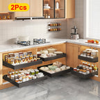 Sliding Cabinet Organizer Set of 4 – Carbon Steel Pull-Out Drawer Baskets with Expandable No-Drill Rolling Shelves for Kitchen Cabinet, Under-Sink Storage, Pantry & Refrigerator Shelf Organizer