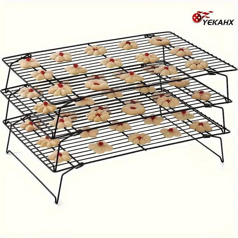 Collapsible Stackable Baking Cooling Racks Set of 3 – Space-Saving Foldable Wire Rack for Cookies, Cakes & Bread | Essential Kitchen Baking Tool