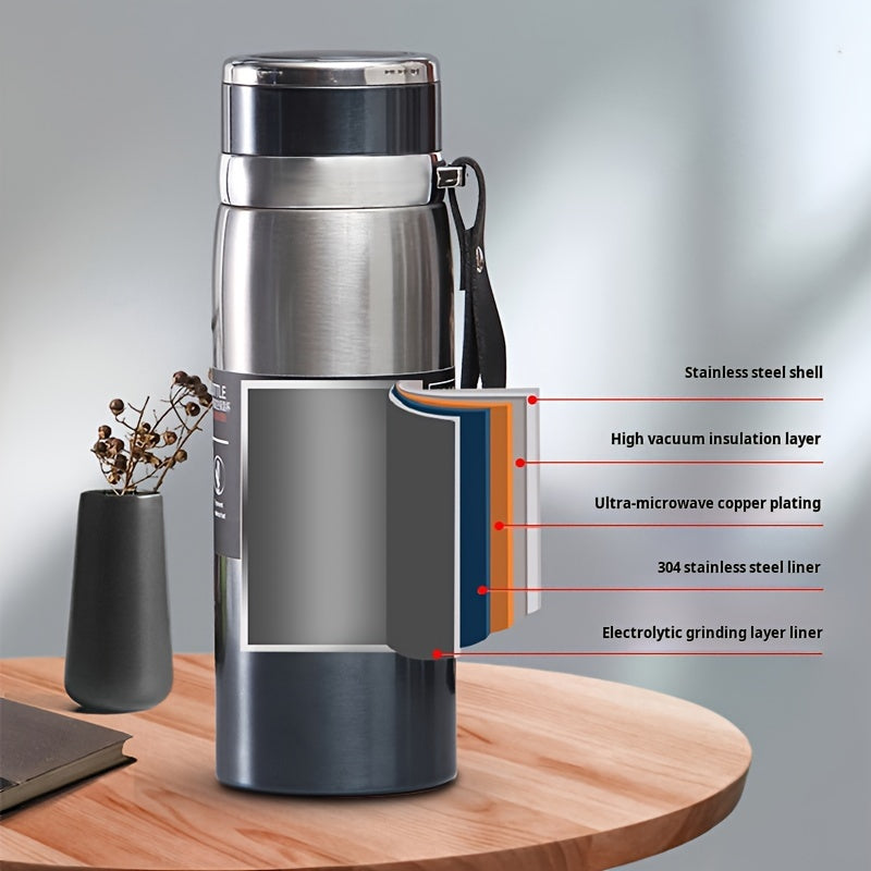 316 Stainless Steel Insulated Water Bottle 800ml/27oz with Carrying Sling - Keeps Cold 24 Hrs & Hot 10 Hrs, Portable Travel Bottle for Camping Hiking Driving, Gradient Blue Red Steel