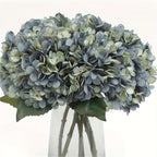 Faux Silk Blue Hydrangea Bouquets 4pcs Deep Lake Blue Artificial Flowers with Green Foliage Long Lasting Polyester Blooms for Home Wedding Event Floral Decor