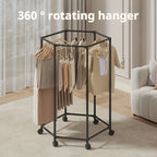Hexagonal Rotating Clothes Rack with Wheels Large Capacity Freestanding Garment Rack for Bedroom Closet Entryway
